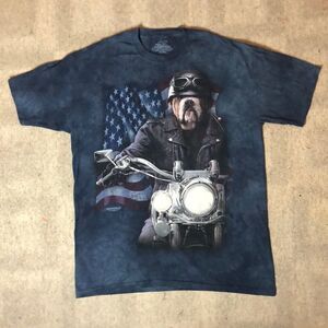 Vintage The Mountain “Patriotic Bulldog on Motorcycle” Tie-Dye Tee | XL
